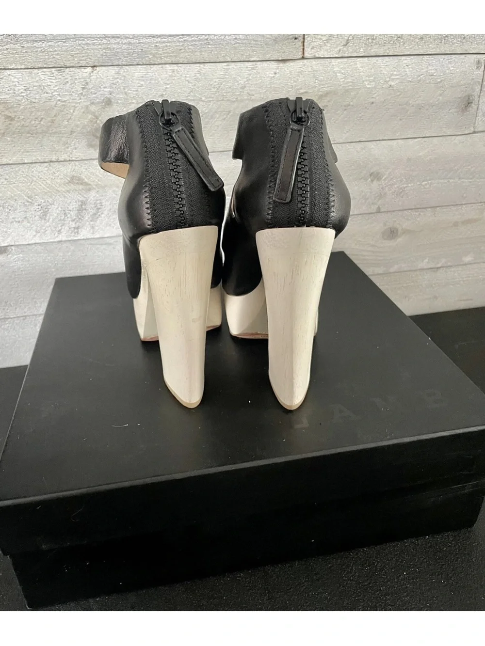 LAMB Black Leather Crisscross Platform Sandals with Cream Platform